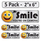 5 Pack 2"x6" Laminated Vinyl Silver "Smile You're On Camera" Video Surveillance Labels Stickers Sign Decals Security Sign for Home, Business, Cars, Windows, and CCTV Systems