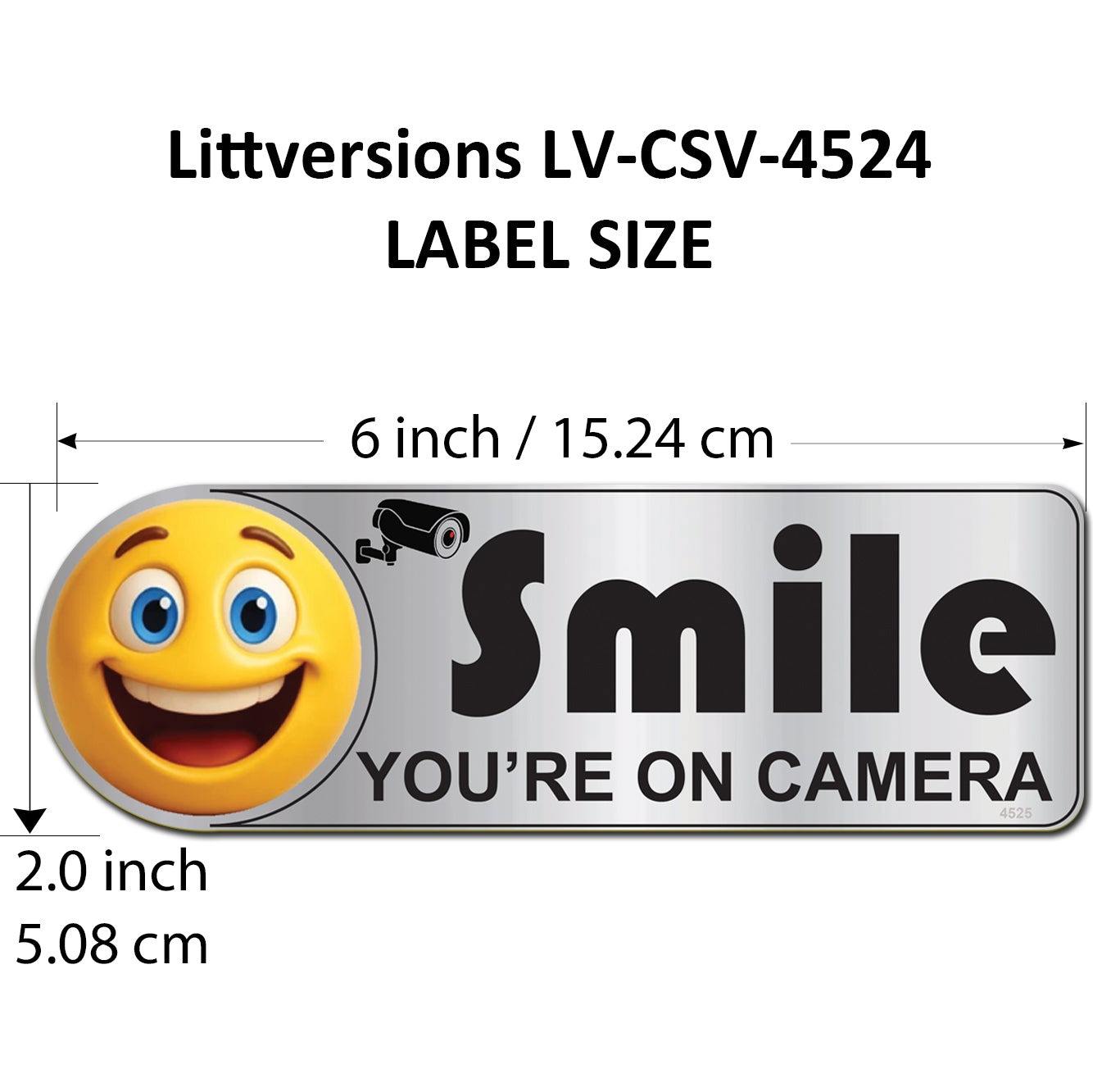5 Pack 2"x6" Laminated Vinyl Silver "Smile You're On Camera" Video Surveillance Labels Stickers Sign Decals Security Sign for Home, Business, Cars, Windows, and CCTV Systems