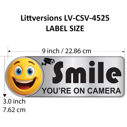 2 Pack 3"x9" Laminated Vinyl Silver "Smile You're On Camera" Video Surveillance Labels Stickers Sign Decals Security Sign for Home, Business, Cars, Windows, and CCTV Systems