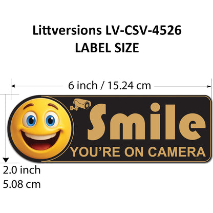5 Pack 2"x6" Laminated Vinyl Black "Smile You're On Camera" Video Surveillance Labels Stickers Sign Decals Security Sign for Home, Business, Cars, Windows, and CCTV Systems