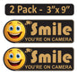 2 Pack 3"x9" Laminated Vinyl Black "Smile You're On Camera" Video Surveillance Labels Stickers Sign Decals Security Sign for Home, Business, Cars, Windows, and CCTV Systems