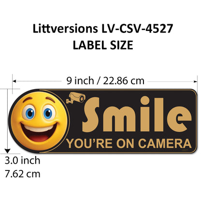2 Pack 3"x9" Laminated Vinyl Black "Smile You're On Camera" Video Surveillance Labels Stickers Sign Decals Security Sign for Home, Business, Cars, Windows, and CCTV Systems