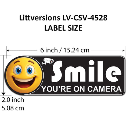 5 Pack 2"x6" Laminated Vinyl White&Black "Smile You're On Camera" Video Surveillance Labels Stickers Sign Decals Security Sign for Home, Business, Cars, Windows, and CCTV Systems