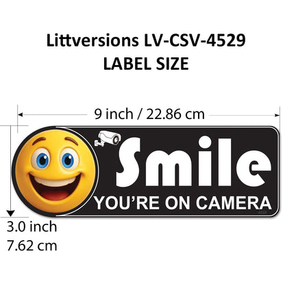 2 Pack 3"x9" Laminated Vinyl White&Black "Smile You're On Camera" Video Surveillance Labels Stickers Sign Decals Security Sign for Home, Business, Cars, Windows, and CCTV Systems