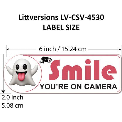 5 Pack 2"x6" Laminated Vinyl Funny Ghost "Smile You're On Camera" Video Surveillance Labels Stickers Sign Decals Security Sign for Home, Business, Cars, Windows, and CCTV Systems