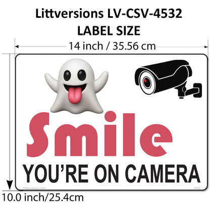 2 Pack 10"x14" Laminated Vinyl Funny Ghost "Smile You're On Camera" Video Surveillance Labels Stickers Sign Decals Security Sign for Home, Business, Cars, Windows, and CCTV Systems