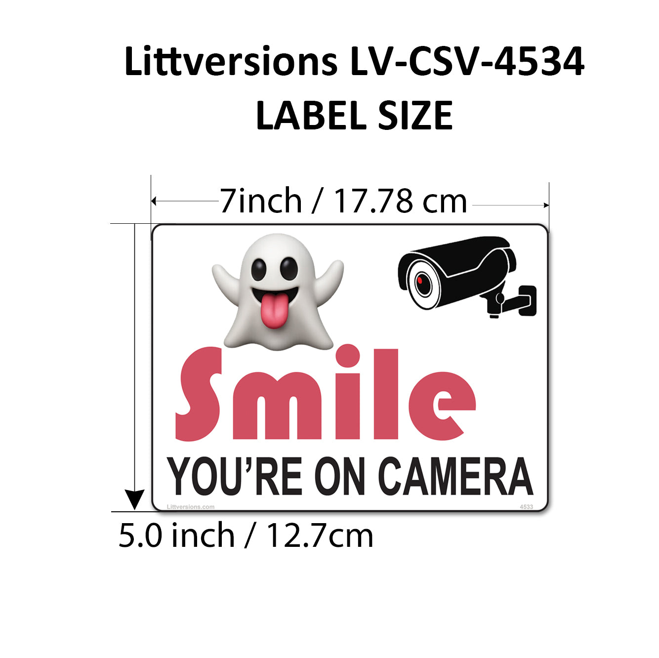 8 Pack 5"x7" Laminated Vinyl Funny Ghost "Smile You're On Camera" Video Surveillance Labels Stickers Sign Decals Security Sign for Home, Business, Cars, Windows, and CCTV Systems
