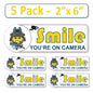 5 Pack 2"x6" Laminated Vinyl Funny Angry face "Smile You're On Camera" Video Surveillance Labels Stickers Sign Decals Security Sign for Home, Business, Cars, Windows, and CCTV Systems
