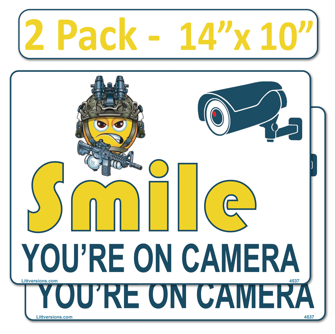 2 Pack 10"x14" Laminated Vinyl Funny Angry Face "Smile You're On Camera" Video Surveillance Labels Stickers Sign Decals Security Sign for Home, Business, Cars, Windows, and CCTV Systems