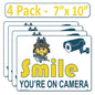 4 Pack 7"x10" Laminated Vinyl Funny Angry Face "Smile You're On Camera" Video Surveillance Labels Stickers Sign Decals Security Sign for Home, Business, Cars, Windows, and CCTV Systems