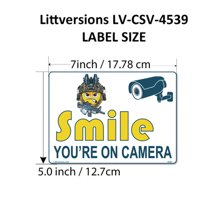 8 Pack 5"x7" Laminated Vinyl Funny Angry Face "Smile You're On Camera" Video Surveillance Labels Stickers Sign Decals Security Sign for Home, Business, Cars, Windows, and CCTV Systems