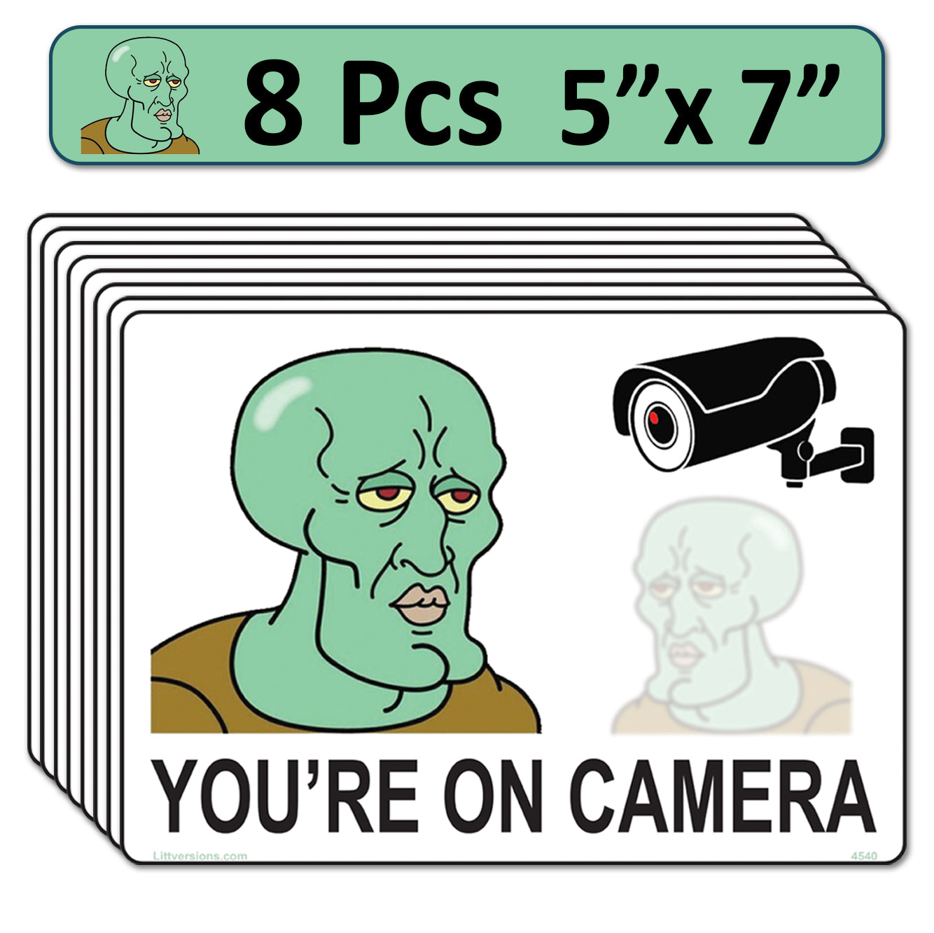 8 Pack 5"x7" Laminated Vinyl Funny Chad "Smile You're On Camera" Video Surveillance Labels Stickers Sign Decals Security Sign for Home, Business, Cars, Windows, and CCTV Systems