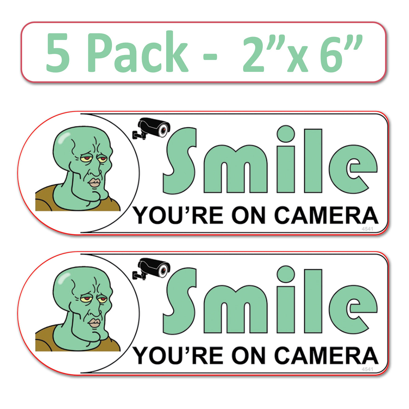5 Pack 2"x6" Laminated Vinyl Funny Chad "Smile You're On Camera" Video Surveillance Labels Stickers Sign Decals Security Sign for Home, Business, Cars, Windows, and CCTV Systems