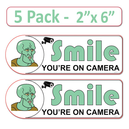 5 Pack 2"x6" Laminated Vinyl Funny Chad "Smile You're On Camera" Video Surveillance Labels Stickers Sign Decals Security Sign for Home, Business, Cars, Windows, and CCTV Systems