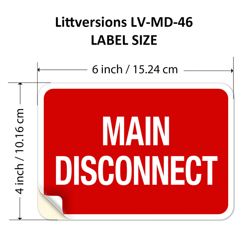 6 Pack 6" x 4" Main Disconnect Sticker Elect Service Label Emergency Sign Symbol 6x4 4x6 3.5 inches
