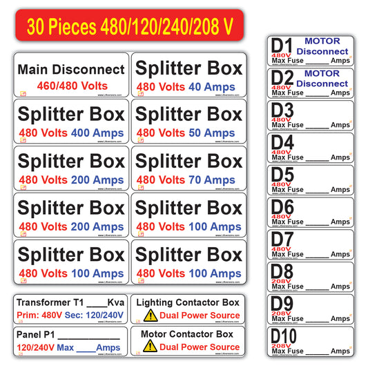 30 Pcs 480/240/208/120V Device Identification Labels