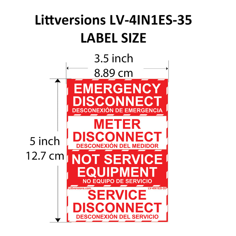 3.5"x1.25" Emergency Service Meter Disconnect NOT Service Equipment Bilingual Spanish Espanol Label Sign Sticker