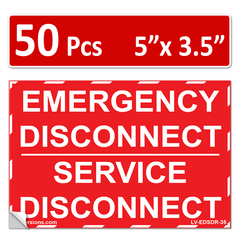 NEC Compliant Emergency Disconnect Service 1.75x9"/5x3.5"/12x9"  Reflective/Red Outdoor Laminated Labels Sticker Electrical Panel Danger Heavy Duty Vinyl Waterproof Ultra Durable