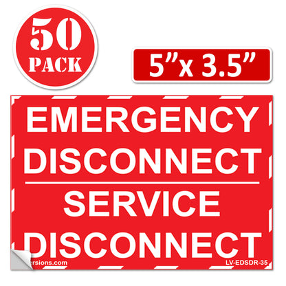 5"x 3.5" NEC compliant RED Emergency Disconnect Service Outdoor Laminated Labels Decal Sign Notice Danger Sticker Panel Heavy Duty Vinyl Waterproof Ultra Durable Electrical