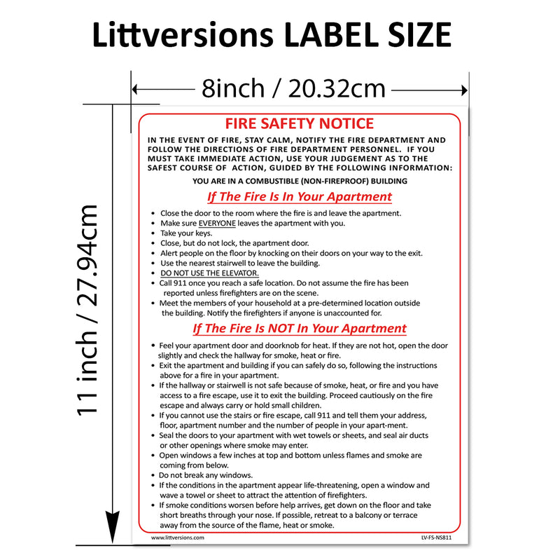 Emergency Preparedness Fire Safety Notice 6x9"/8.5x11" Red/White - Non-Fireproof Building NYC HPD & FDNY Compliant Waterproof Vinyl Sticker - Self-Adhesive Label for Apartment Buildings, Fire Doors, & Walls