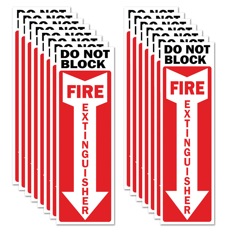 Fire Extinguisher Do Not Block 3x9/4x12" Arrow/Extinguisher Label Vertical Red & White Down Arrow Permanent Self Adhesive Vinyl, Waterproof UV Protected Industrial Safety Decal for Wall & Door