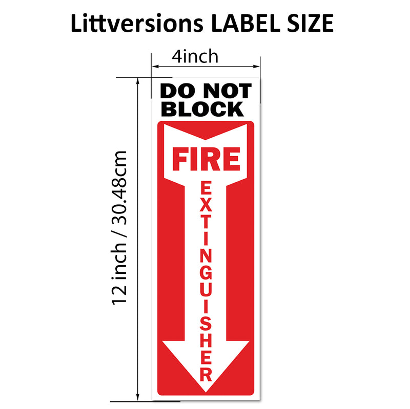 Fire Extinguisher Do Not Block 3x9/4x12" Arrow/Extinguisher Label Vertical Red & White Down Arrow Permanent Self Adhesive Vinyl, Waterproof UV Protected Industrial Safety Decal for Wall & Door