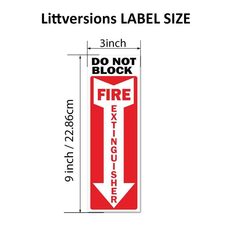 Fire Extinguisher Do Not Block 3x9/4x12" Arrow/Extinguisher Label Vertical Red & White Down Arrow Permanent Self Adhesive Vinyl, Waterproof UV Protected Industrial Safety Decal for Wall & Door
