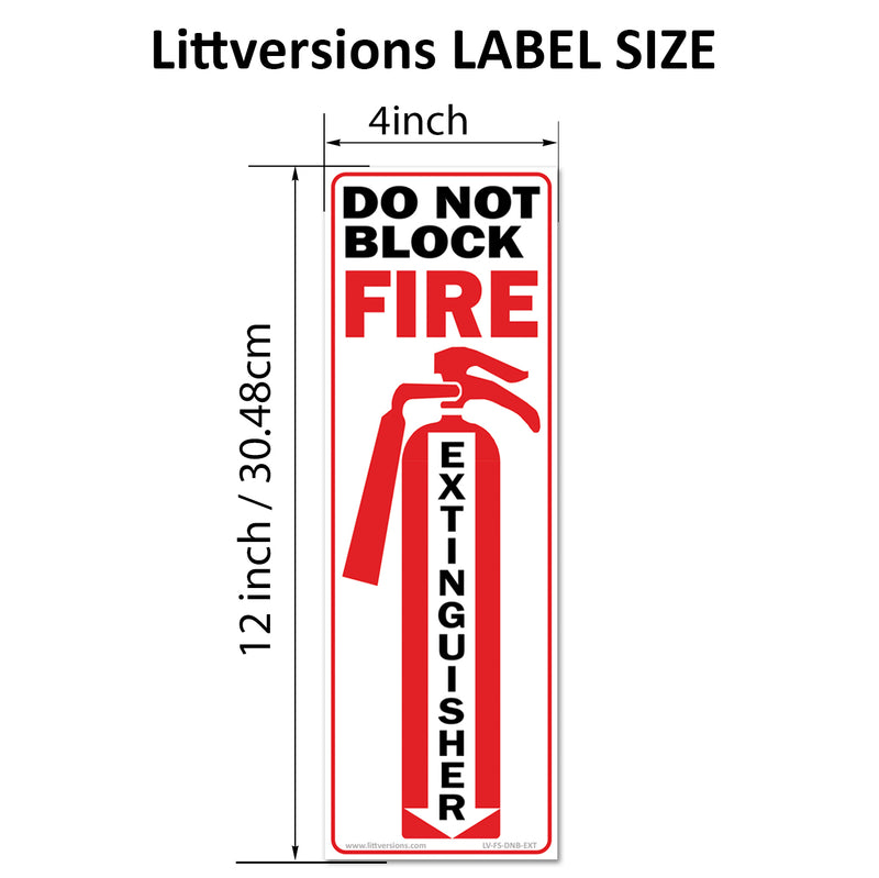 Fire Extinguisher Do Not Block 3x9/4x12" Arrow/Extinguisher Label Vertical Red & White Down Arrow Permanent Self Adhesive Vinyl, Waterproof UV Protected Industrial Safety Decal for Wall & Door
