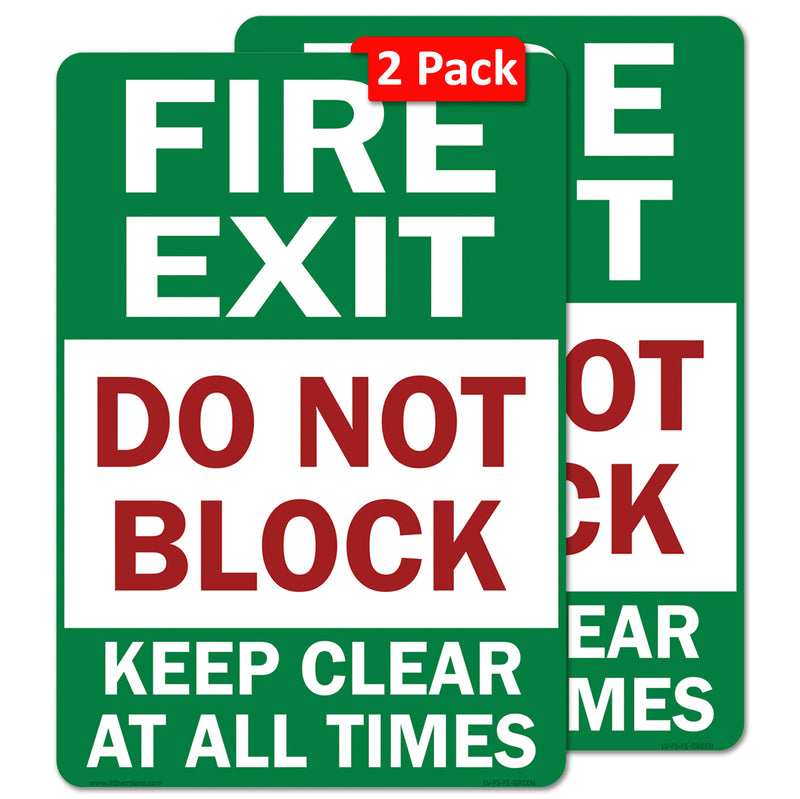 Fire Exit Do Not Block 7x10/10x14" Sign Label, Keep Clear at All Times Safety Decal, Red & White Permanent Self Adhesive Vinyl | Weatherproof Industrial Door Sticker for Commercial Use