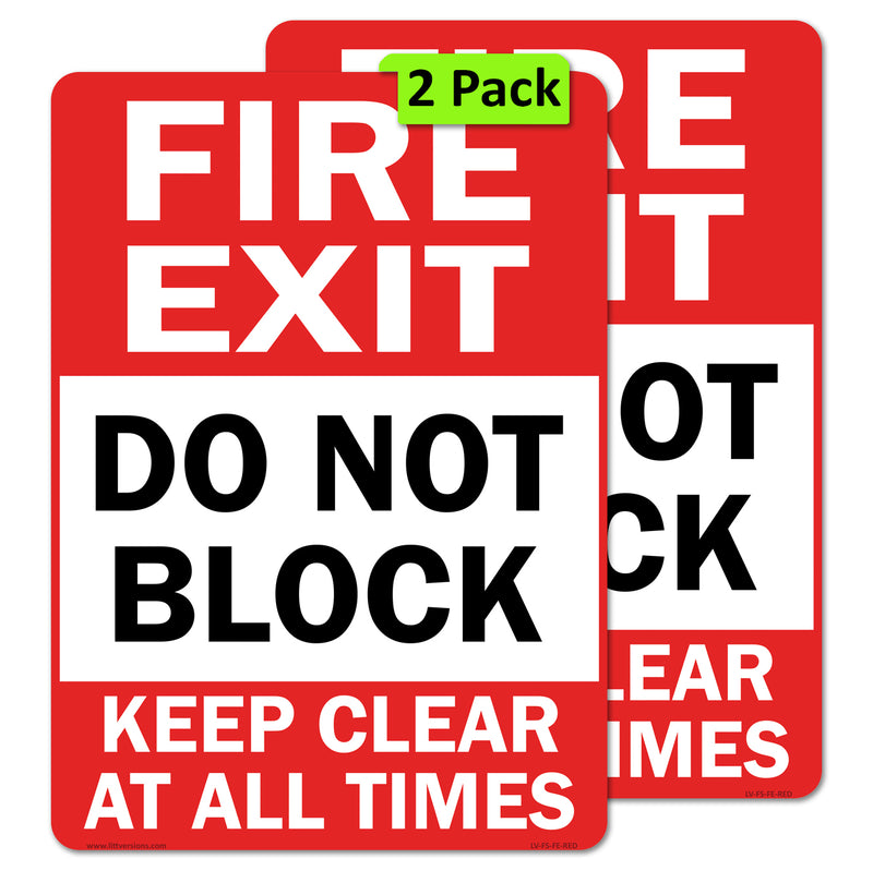 Fire Exit Do Not Block 7x10/10x14" Sign Label, Keep Clear at All Times Safety Decal, Red & White Permanent Self Adhesive Vinyl | Weatherproof Industrial Door Sticker for Commercial Use