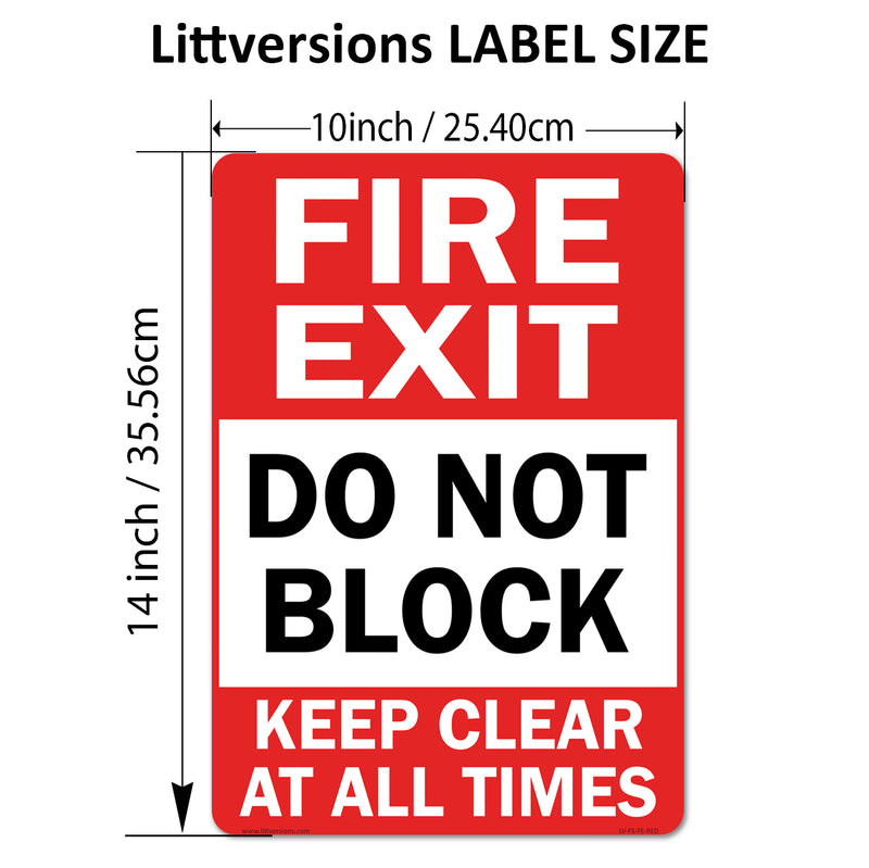 Fire Exit Do Not Block 7x10/10x14" Sign Label, Keep Clear at All Times Safety Decal, Red & White Permanent Self Adhesive Vinyl | Weatherproof Industrial Door Sticker for Commercial Use