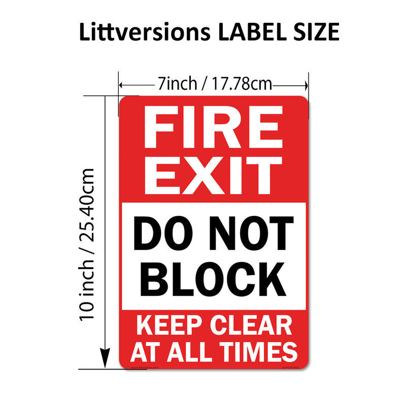Fire Exit Do Not Block 7x10/10x14" Sign Label, Keep Clear at All Times Safety Decal, Red & White Permanent Self Adhesive Vinyl | Weatherproof Industrial Door Sticker for Commercial Use