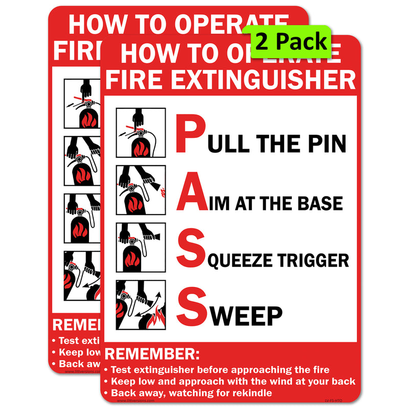 PASS How to Use Fire Extinguisher 7x10/10x14" Sticker Label Red/Black/White Instruction Decal SuperStick Permanent Self Adhesive Vinyl, Weatherproof Safety Signs