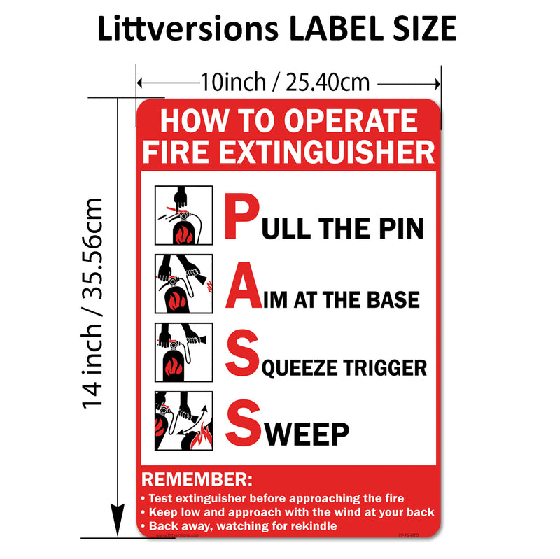 PASS How to Use Fire Extinguisher 7x10/10x14" Sticker Label Red/Black/White Instruction Decal SuperStick Permanent Self Adhesive Vinyl, Weatherproof Safety Signs