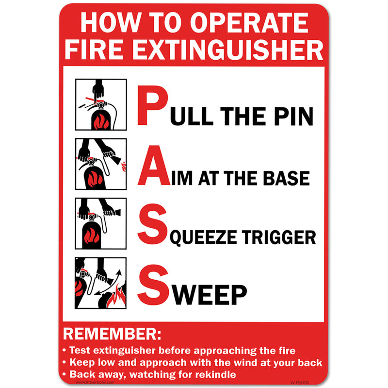 PASS How to Use Fire Extinguisher 7x10/10x14" Sticker Label Red/Black/White Instruction Decal SuperStick Permanent Self Adhesive Vinyl, Weatherproof Safety Signs