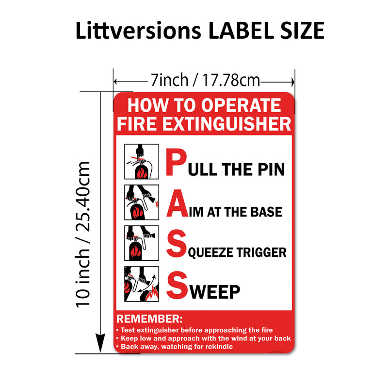 PASS How to Use Fire Extinguisher 7x10/10x14" Sticker Label Red/Black/White Instruction Decal SuperStick Permanent Self Adhesive Vinyl, Weatherproof Safety Signs