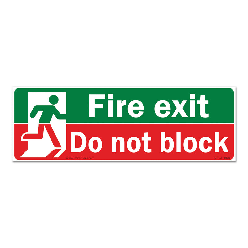 Fire Exit Do Not Block 2x6/3x9/4x12" Sign Label, Keep Clear at All Times Safety Decal, Red, Green & White Permanent Self Adhesive Vinyl | Weatherproof Industrial Door Sticker for Commercial Use