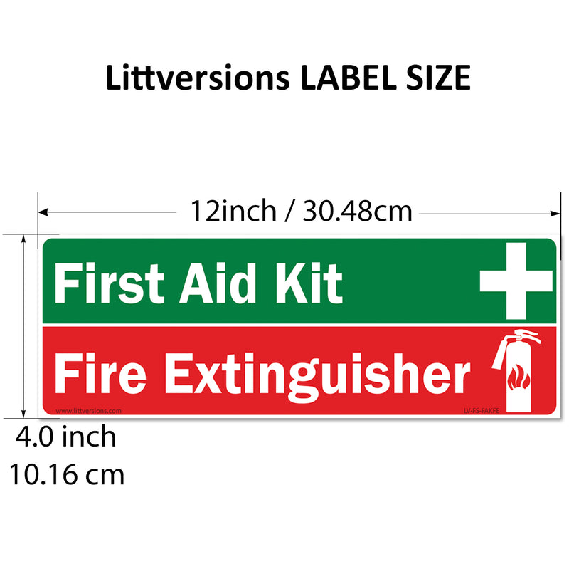 Green First Aid Kit & Red Fire Extinguisher Inside Vertical/Horizontal 2x6/3x9/4x12/7x10/10x14" Labels Industrial Safety Sign Decals, UV Resistant, Warning Stickers Trucks, Vehicles, Facilities, Offices & Warehouses