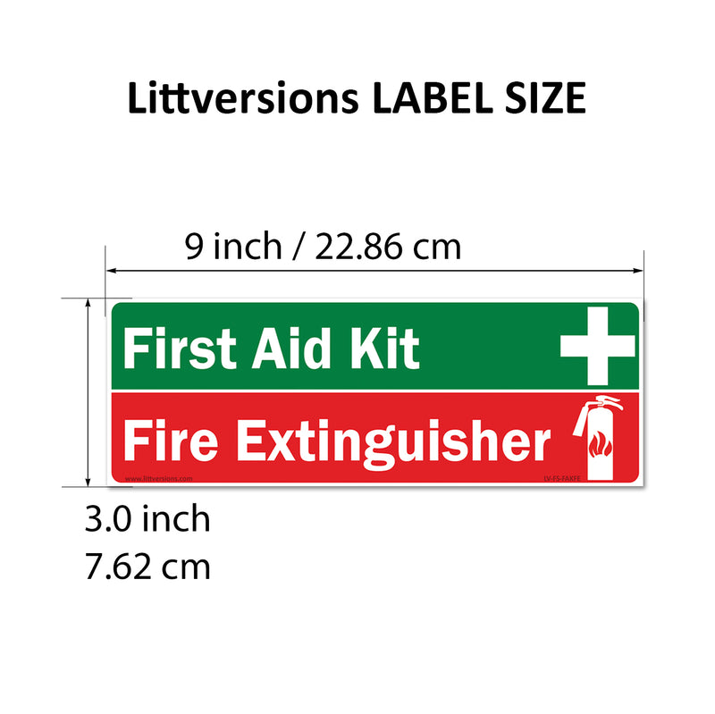 Green First Aid Kit & Red Fire Extinguisher Inside Vertical/Horizontal 2x6/3x9/4x12/7x10/10x14" Labels Industrial Safety Sign Decals, UV Resistant, Warning Stickers Trucks, Vehicles, Facilities, Offices & Warehouses