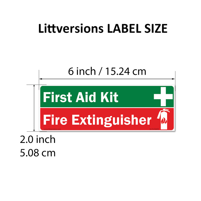 Green First Aid Kit & Red Fire Extinguisher Inside Vertical/Horizontal 2x6/3x9/4x12/7x10/10x14" Labels Industrial Safety Sign Decals, UV Resistant, Warning Stickers Trucks, Vehicles, Facilities, Offices & Warehouses