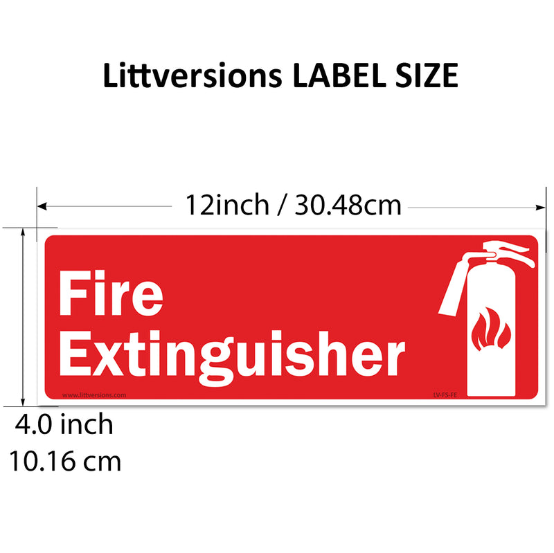 Fire Extinguisher Label 2x6/3x9/4x12" Sign Permanent Self Adhesive Vinyl, Waterproof UV Protected Industrial Safety Decal for Wall & Door