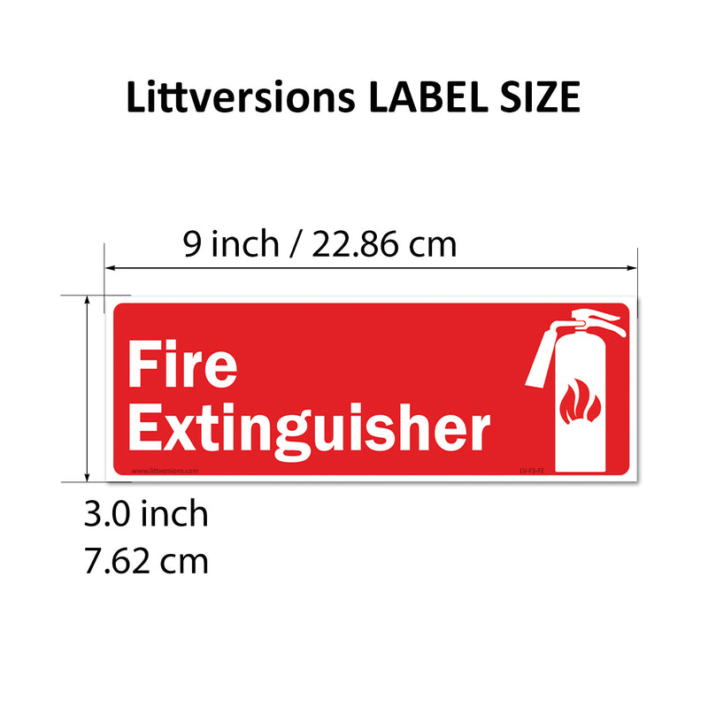Fire Extinguisher Label 2x6/3x9/4x12" Sign Permanent Self Adhesive Vinyl, Waterproof UV Protected Industrial Safety Decal for Wall & Door