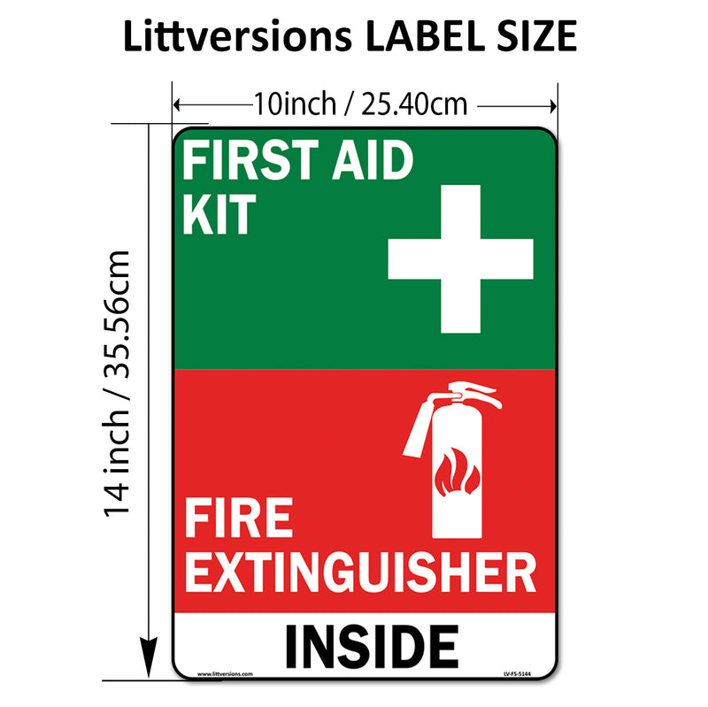Green First Aid Kit & Red Fire Extinguisher Inside Vertical/Horizontal 2x6/3x9/4x12/7x10/10x14" Labels Industrial Safety Sign Decals, UV Resistant, Warning Stickers Trucks, Vehicles, Facilities, Offices & Warehouses