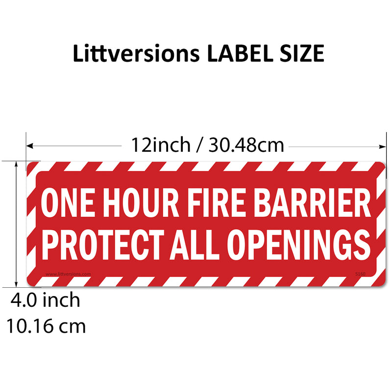 1 HR Rated Fire Label 3x9/4x12" Stickers – Protect All Openings and Penetrations Safety Sign Decals, Waterproof Vinyl Adhesive Labels for Commercial Building Compliance