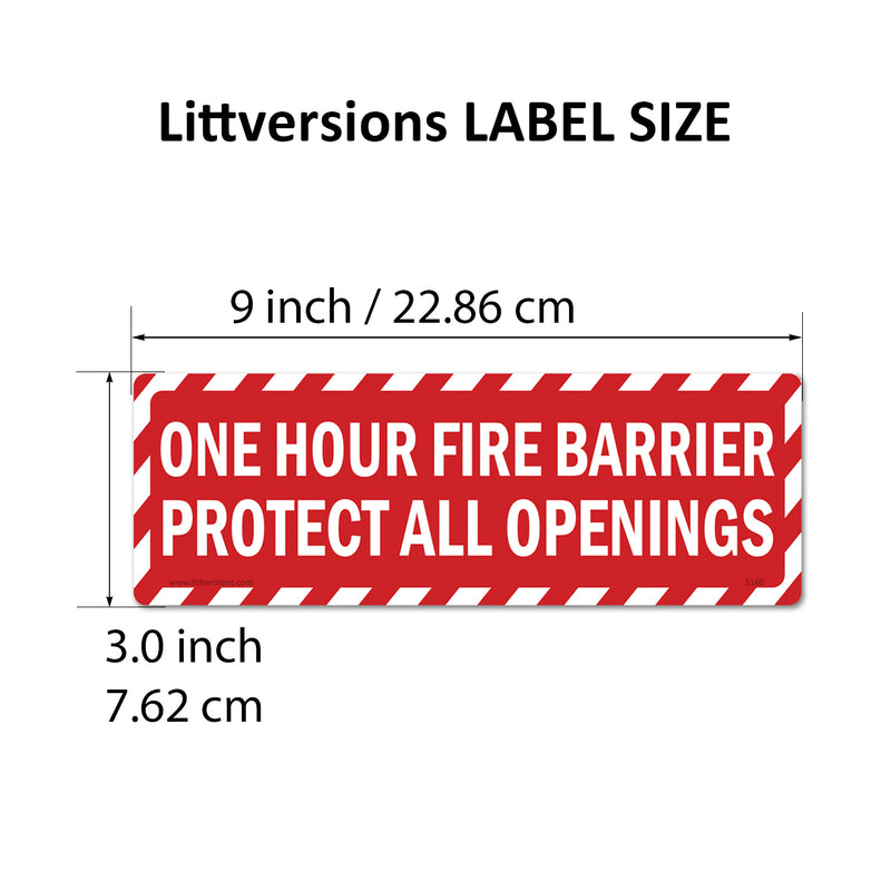 1 HR Rated Fire Label 3x9/4x12" Stickers – Protect All Openings and Penetrations Safety Sign Decals, Waterproof Vinyl Adhesive Labels for Commercial Building Compliance