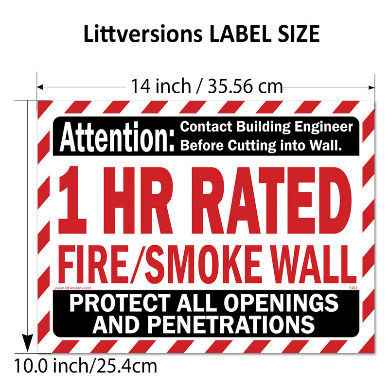 1/2/3/4 HR Rated Fire and Smoke Wall Label Stickers Protect All Openings and Penetrations Safety Sign Decals, Waterproof Vinyl Adhesive Labels for Commercial Building Compliance