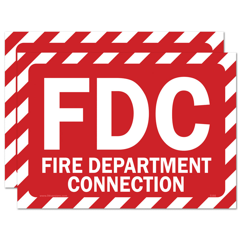 FDC Fire Department Connection Label Red/White 7x10/10x14" Stickers High-Visibility Safety Sign Decals, Waterproof UV Resistant Vinyl Adhesive Signs for Commercial Building
