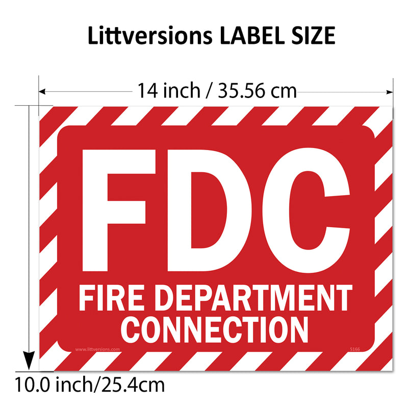 FDC Fire Department Connection Label Red/White 7x10/10x14" Stickers High-Visibility Safety Sign Decals, Waterproof UV Resistant Vinyl Adhesive Signs for Commercial Building