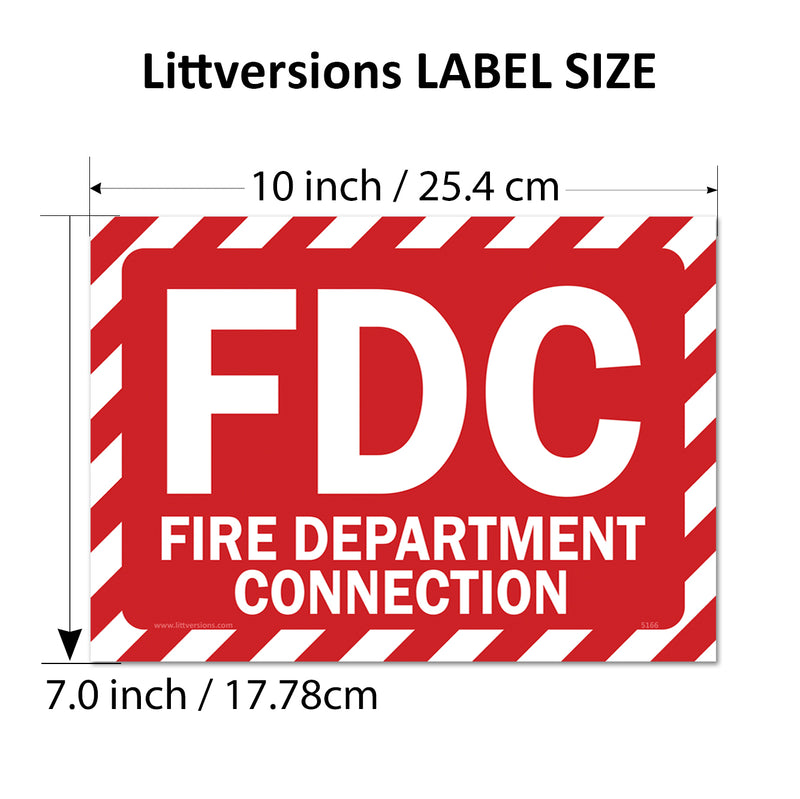 FDC Fire Department Connection Label Red/White 7x10/10x14" Stickers High-Visibility Safety Sign Decals, Waterproof UV Resistant Vinyl Adhesive Signs for Commercial Building