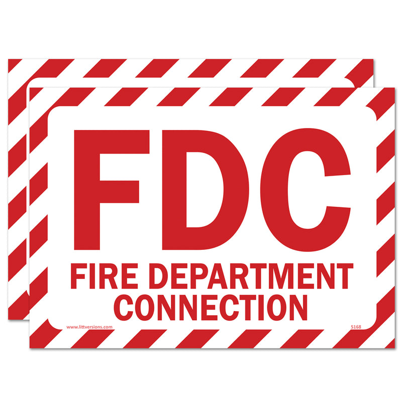 FDC Fire Department Connection Label Red/White 7x10/10x14" Stickers High-Visibility Safety Sign Decals, Waterproof UV Resistant Vinyl Adhesive Signs for Commercial Building